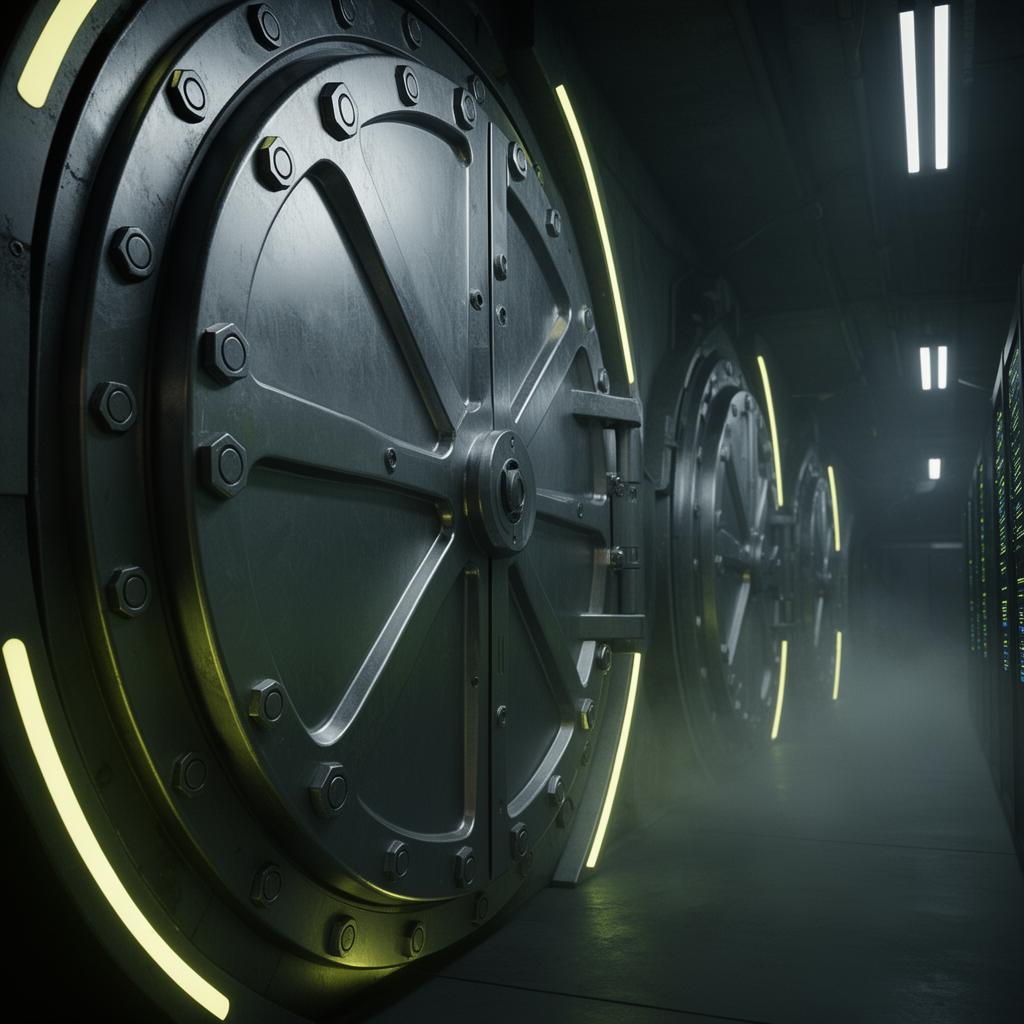 Massive titanium vault doors deep in an underground data center